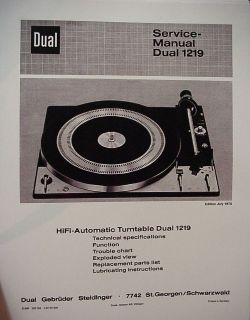 DUAL 1219 TURNTABLE SERVICE MANUAL 22 Pages