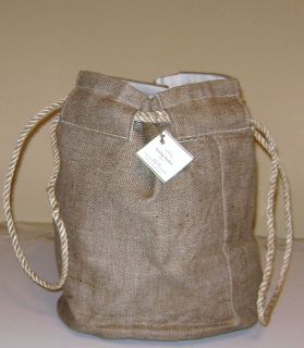 New POTTERY BARN Reinforced Jute Burlap Basket with Rope/Twine 