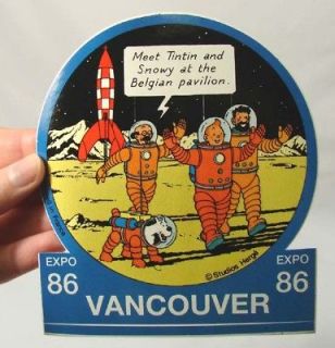 Vintage Expo 86 Vancouver Herge TinTin Bumper Sticker