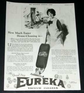 1923 OLD MAGAZINE PRINT AD, EUREKA GRAND PRIZE VACUUM CLEANER, HOUSE 