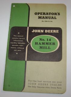 John Deere 14 Hammer Mill Operators Owners Manual jd