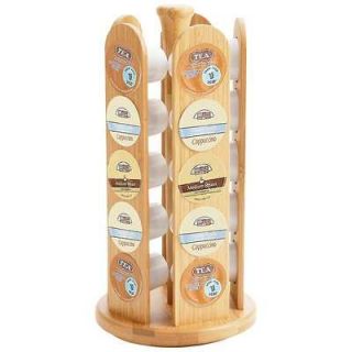   25 Cup Rotating Counter Storage Rack Bamboo Holder for Keurig K Cups