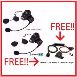   SMH10 B Dual Pack Bluetooth Helmet Headset w/ FREE iSimple USB Charger