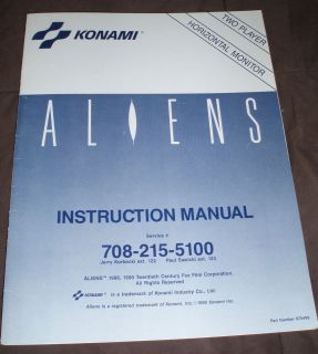 Original 1990 Konami ALIENS Arcade Game Instruction Manual for 2 