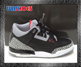 2011 Nike Air Jordan 3 Retro GS III Black Varsity Red Cement Grey Boys 