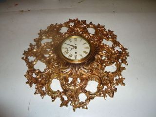   Hollywood Gold Colored Syroco Vintage Wall Clock  ExCond, Runs, Video