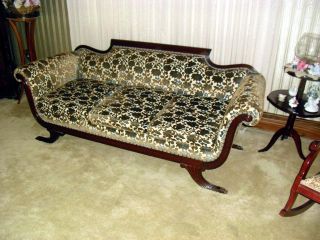 Antique Duncan Phyfe Style Sofa In Flower Print Fabric
