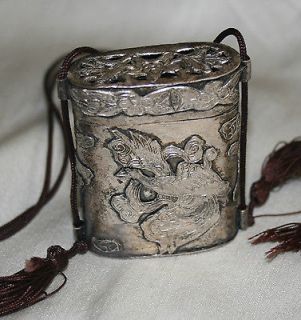 Antique Sterling Silver Chinese Vesta Case Match Safe Holder Vintage 