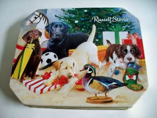 RUSSELL STOVER Chocolate CHRISTMAS MORNING PUPS TIN Dogs Labs