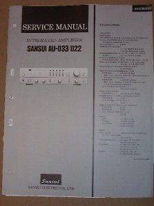 Sansui Service/Repair Manual~AU D33/​D22 Amplifier Amp