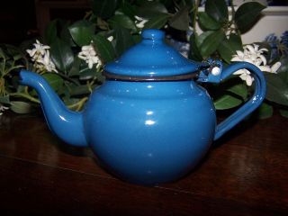 Blue Enamel / Graniteware 0.5 Litre Tea Pot / Teapot Vintage Style 