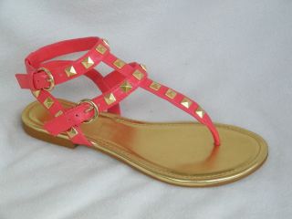 BEBE SHOES sandals flats flip flops thong Petra coral gold 196749
