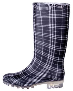 Womens Rain Boot Waterproof   Plaid Black. size 5 to 10