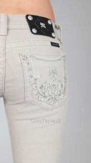 Miss Me Jeans Art Deco White Leather Flourish Denim Boot Cut JP5612B2