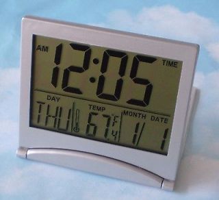 Digital DESK LCD Thermometer Calendar Alarm Clock   folding travel 