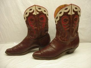   VTG 40s 50s acme cowboy boots inlay cut out brown cloth pull