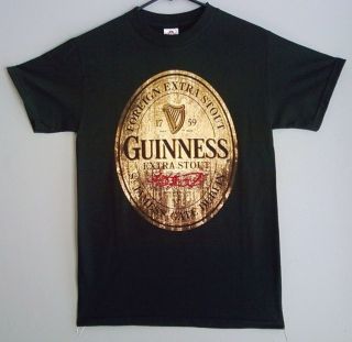 NWT GUINNESS Extra Stout Beer Logo Mens Black T Shirt Dublin Ireland 