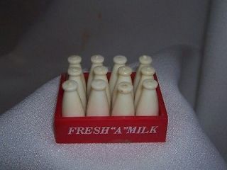 Miniature Plastic Milk Bottles & Crate Fresh A Milk Doll House Size