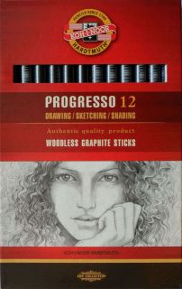 PROGRESSO Woodless Graphite Pencils 12   AVAILABLE GRADES HB,2B,4B,6B 