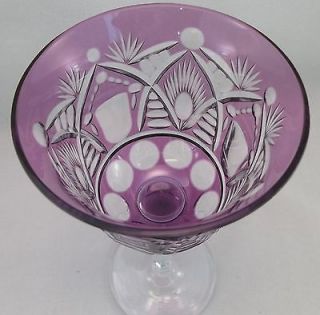   Crystal Bohemian Purple Cut to Clear Goblet Wine Stemware Glass Bar