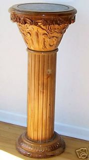 Oak Pedestal Column Carved Marble Plant Stand 36NEW
