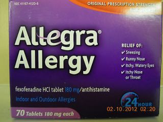 NEW FACTORY SEALED ALLEGRA ALLERGY 70 TABLETS 180MG INDOOR&OUTDOOR EXP 