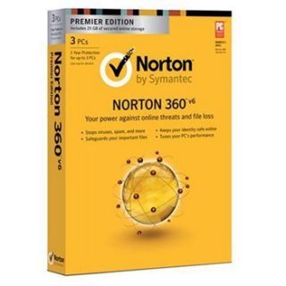 NEW Symantec Norton 360 v6 Premier (Upgrades to v7) 3 PCs/1 Yr Retail 