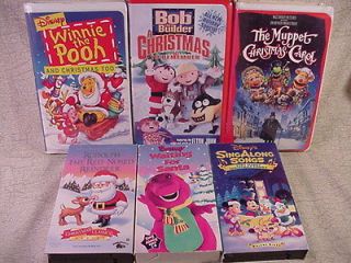 Lot of 6 Christmas VHS Disney / Barney / Bob the Builder / Muppets 