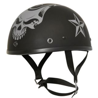 Ultra Slim Profile Fiberglass Black Matte Motorcycle Half Helmet size 