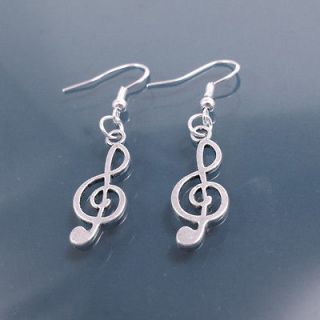 Vintage Silver Melody Music Symbol Notes Earrings Jewelry Sterling 