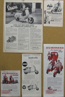 Vespa, Lambretta, Cushman Scooter Ad Lot (5)