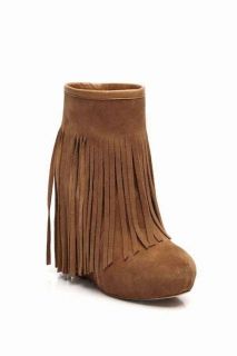 Koolaburra Womens Veleta Fringe Wedge Bootie in Chestnut