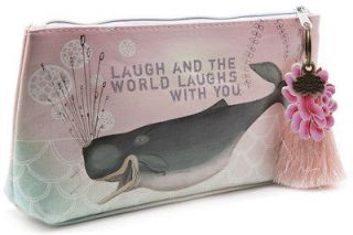 Papaya Art Laughing Whale Small Cosmetic Bag Pouch Travel Oil Cloth 
