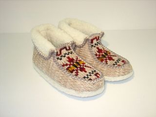 New Nordic Norway Kintted Slipper Hard Sole For Outside Fur Lined Top 