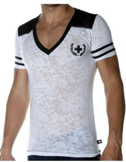 Andrew Christian Football Deep V Neck, White/Black T Shirt, New with 