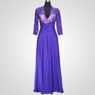 New Formal Purple Mother Long Evening Gown Dress Bridesmaid Sleeve 