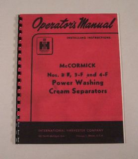 McCORMICK CREAM SEPARATOR OWNERS OPERATORS MANUAL 2 F 3 F 4 F POWER 