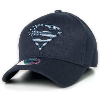 Superman American flag Baseball Cap Flexfit Spandex Hat Navy Blue 