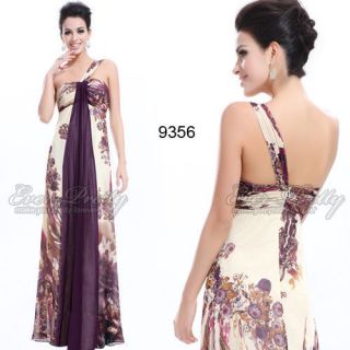 NWT Chiffon Purples One Shoulder Floral Printed Long Formal Gown 