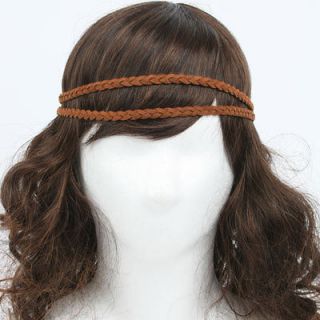 Hollywood style Hippie Woven Double Headband brown