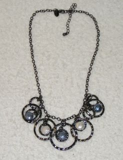 Lia Sophia ~ GALACTIC~ silver tone Necklace circles w/ blue white 