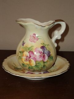 Vintage Lefton Hand Painted China Pitcher and Bowl   NICE!!!