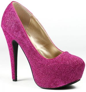   Pink Glitter High Heel Almond Toe Platform Pump Qupid Penelope 84