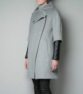   ZARA 2012 GREY COAT WITH QUILTED FAUX LEATHER SLEEVES SIZE XS SOLD OUT