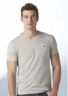 Lacoste Core T Shirt Tee Pima Cotton V Neck Muscle Top Slim New Grey 
