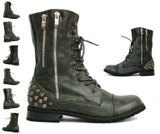 52G WOMENS MILITARY LADIES SPIKE STUD COMBAT LACE UP ANKLE BOOTS SHOES 