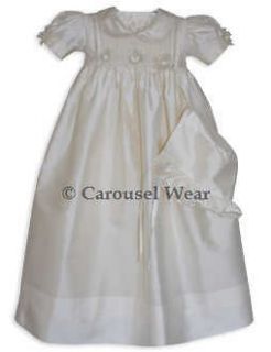 New Girls Silk baby Christening Gown short sleeve hand smocked 17049