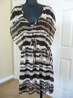 NEW   MERONA BROWN STRIPED SHEER SWIM COVER UP DRESS WOMENS Size M or 