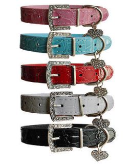 Croc Gator PU Leather Dog Cat Puppy Collars with heart charm 