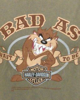    Davidson Looney Tunes Mens Bad Taz Vintage Green Dyed Cotton T Shirt